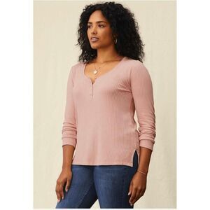 Matilda Jane M Top NWT Ryanne Henley Tee Pink Soft Ribbed Long Sleeve Casual